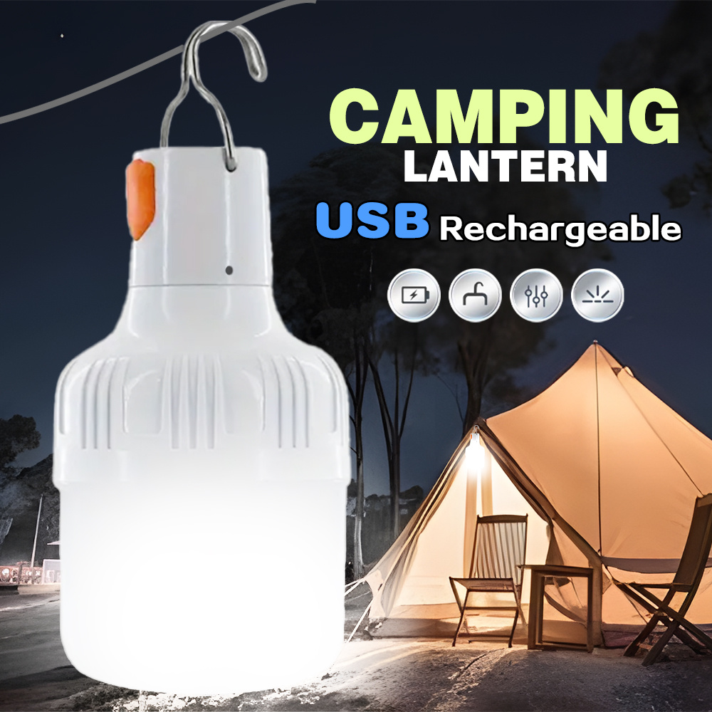 1pc Portable LED Fishing Bulb,Searchlight with Hook for Travel Adventure,Climb Mountains,USB Rechargeable Camping Tent Lantern,Handheld Emergency Floodlight Lamp for Outdoor Travel