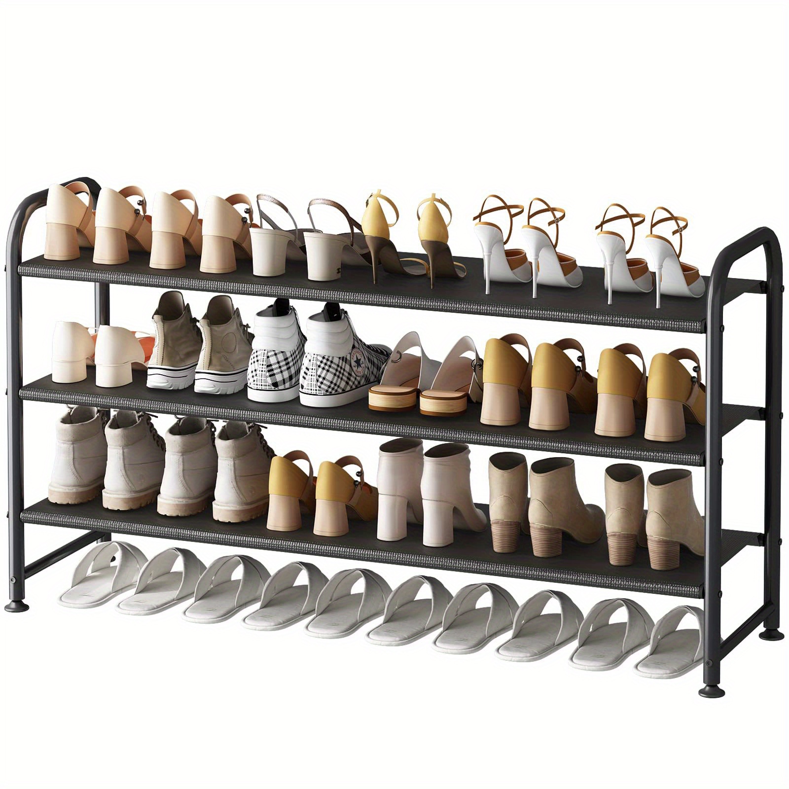TEMU 3-tier Long Shoe Rack, Suitable For Wardrobe Shoe Storage Rack, Suitable For Wardrobe Floor Entrance Storage, Stackable Wide Shoe Rack