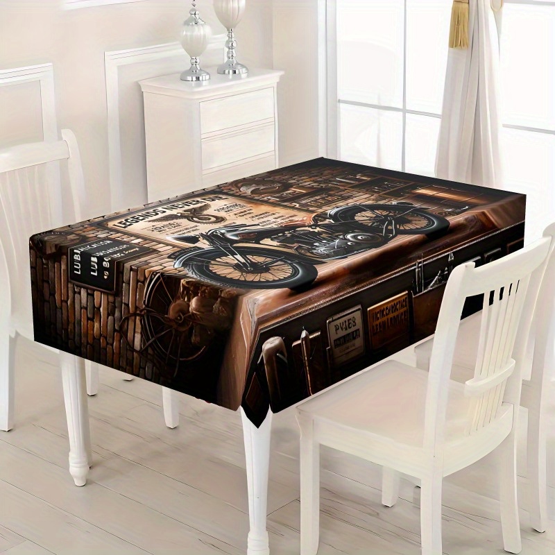 Product 1pc Retro Motorcycle Tablecloth, Tablecloth, Very Suitable For Home, Kitchen, And Restaurant Decoration