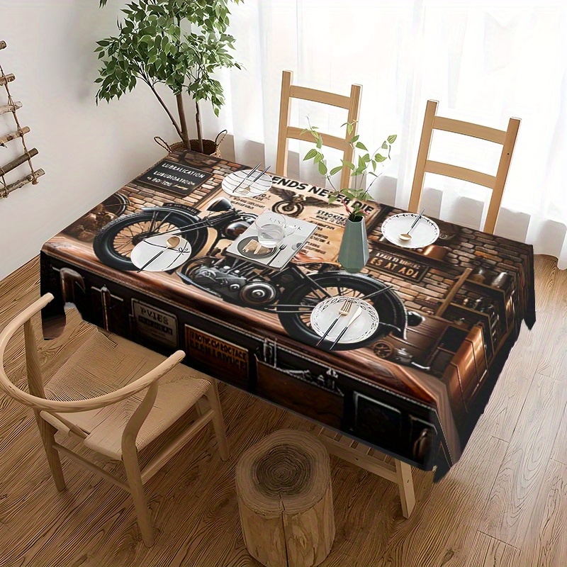 Product 1pc Retro Motorcycle Tablecloth, Tablecloth, Very Suitable For Home, Kitchen, And Restaurant Decoration