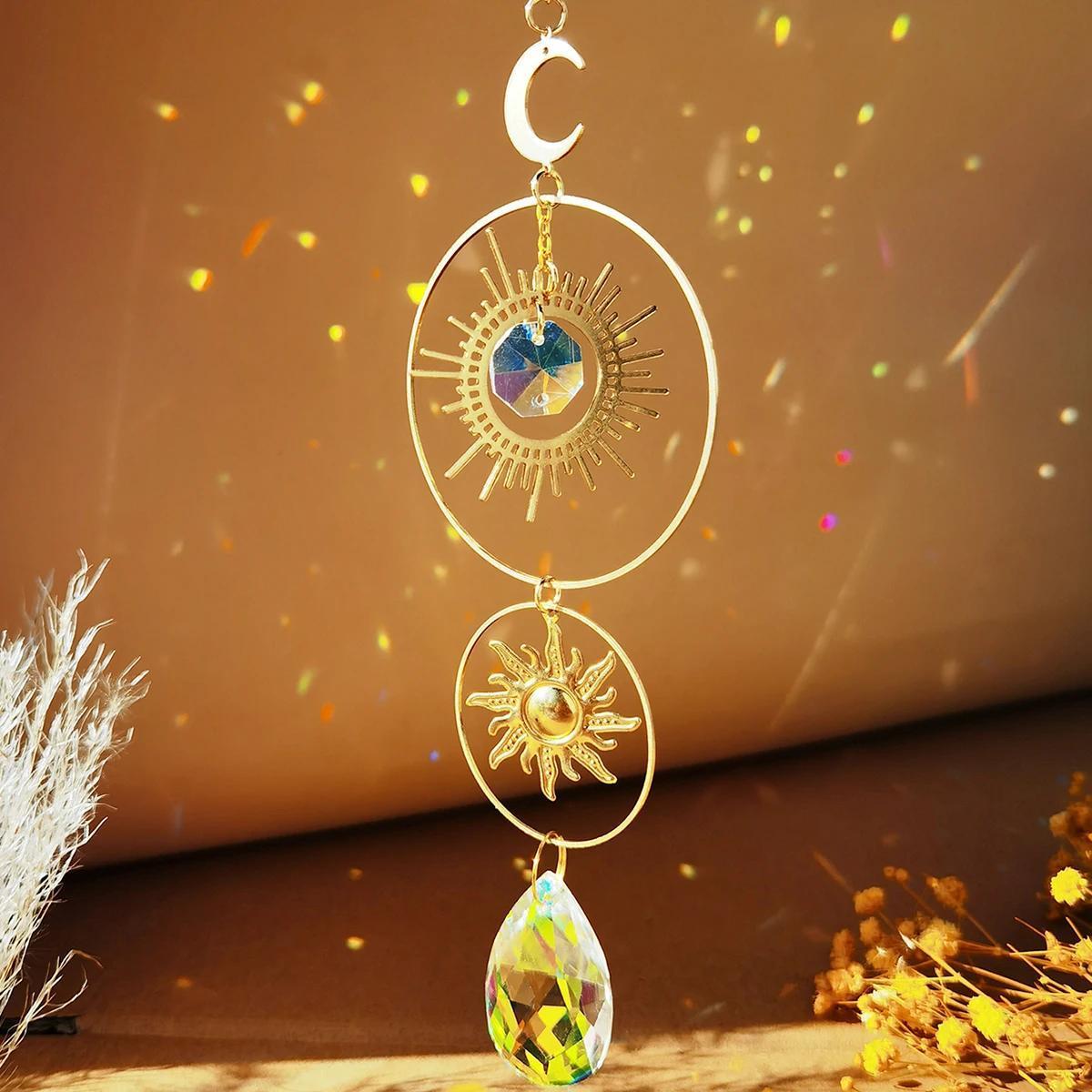 1pc Of Crystal Suncatcher Designed For Catching Sunlight, Featuring And Moon Motif, Ideal For Outdoor Garden Decoration And Hanging In Windows