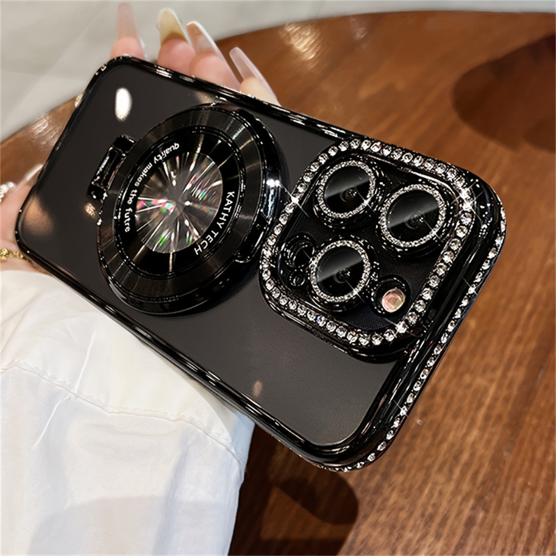 

Luxury Rhinestone Glitter Bracket Magnetic Tpu Phone Case, For Iphone 15 14 13 12 Pro Max 14 15 Plus 11, Transparent Shockproof Bumper Cover