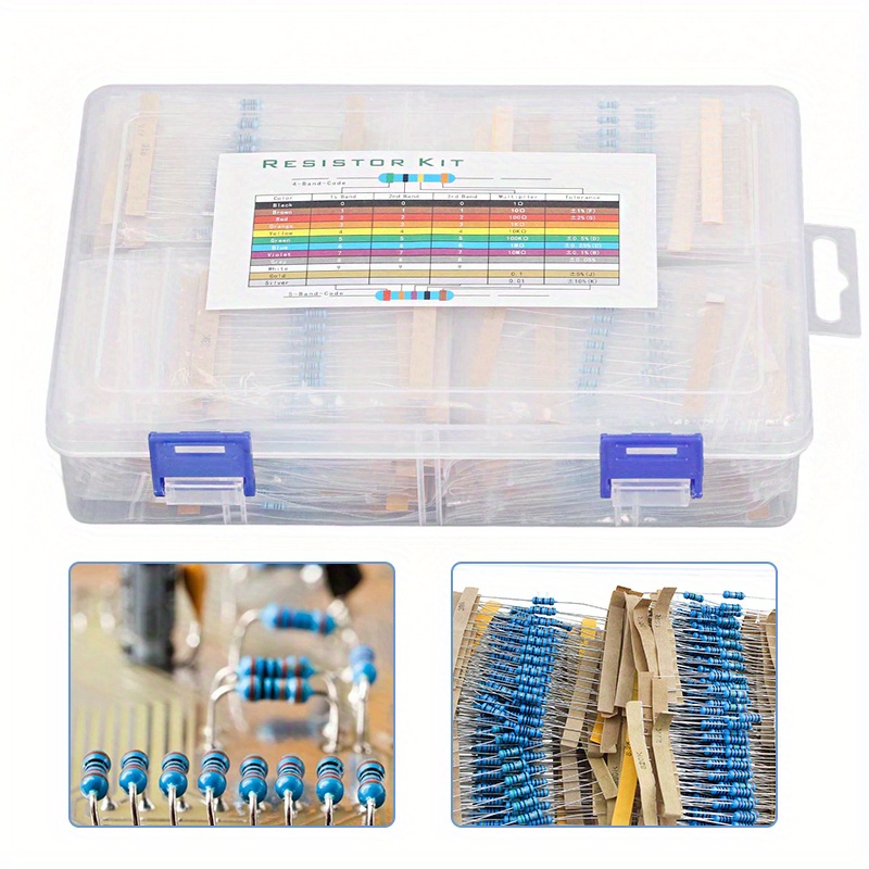 

1450pcs Resistor Kit, 1 Ohm-1m Ohm 1% 1/4w Metal Film Resistor Assortment For Diy Projects & Experiments, 145 Values Electronics Component Kit Without Battery, Non-laser, ≤36v Operating Voltage