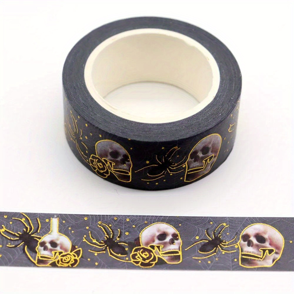 

Halloween & Spider Decorative Washi Tape, 15mm X 10m - Black With , Roses & Spiders For Crafting, Scrapbooking, And Office Use, Halloween Decorations