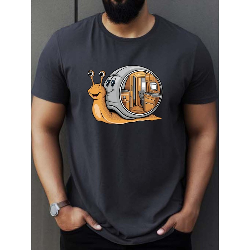 

T-shirt Imprimé Escargot avec Camping-Car, Tees pour Hommes, T-shirt Décontracté à Manches Courtes pour l'Été