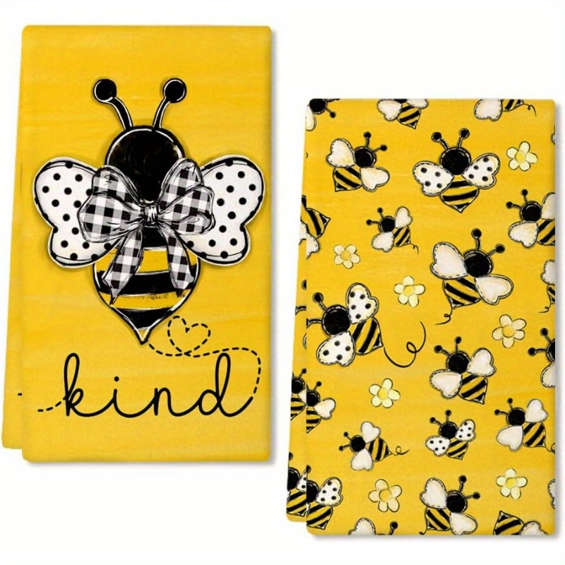 

2-piece Bee-themed Kitchen Towels Set - Woven Polyester Blend Contemporary Dish Cloths, Super Soft, Machine Washable, Insect Design Hand Towels For Home - 18x26 Inches