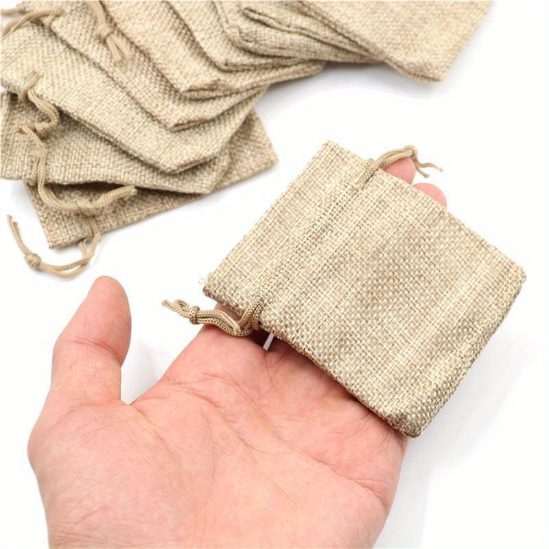 

10 Pack Of Natural Jute Drawstring Bags - 7x9cm, Perfect For Gifts Or Storage - Fabric Material