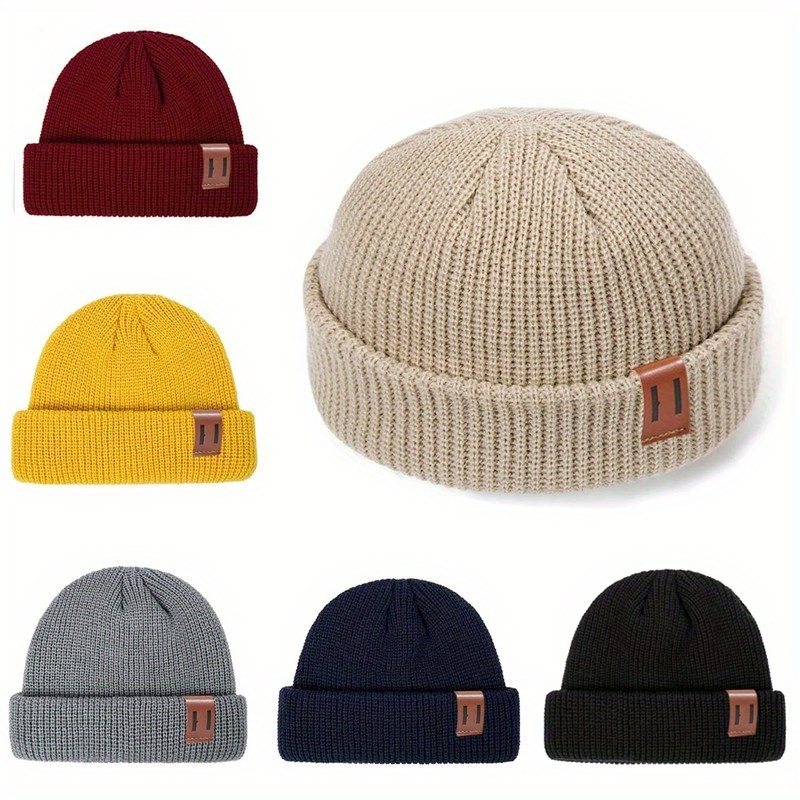 

1pc Men Women Fashion Winter Knitted Beanie Hat Unisex Skullies Cap Hip-hop Cuffed Short Cap Bonnet Warm Ribbed Fisherman