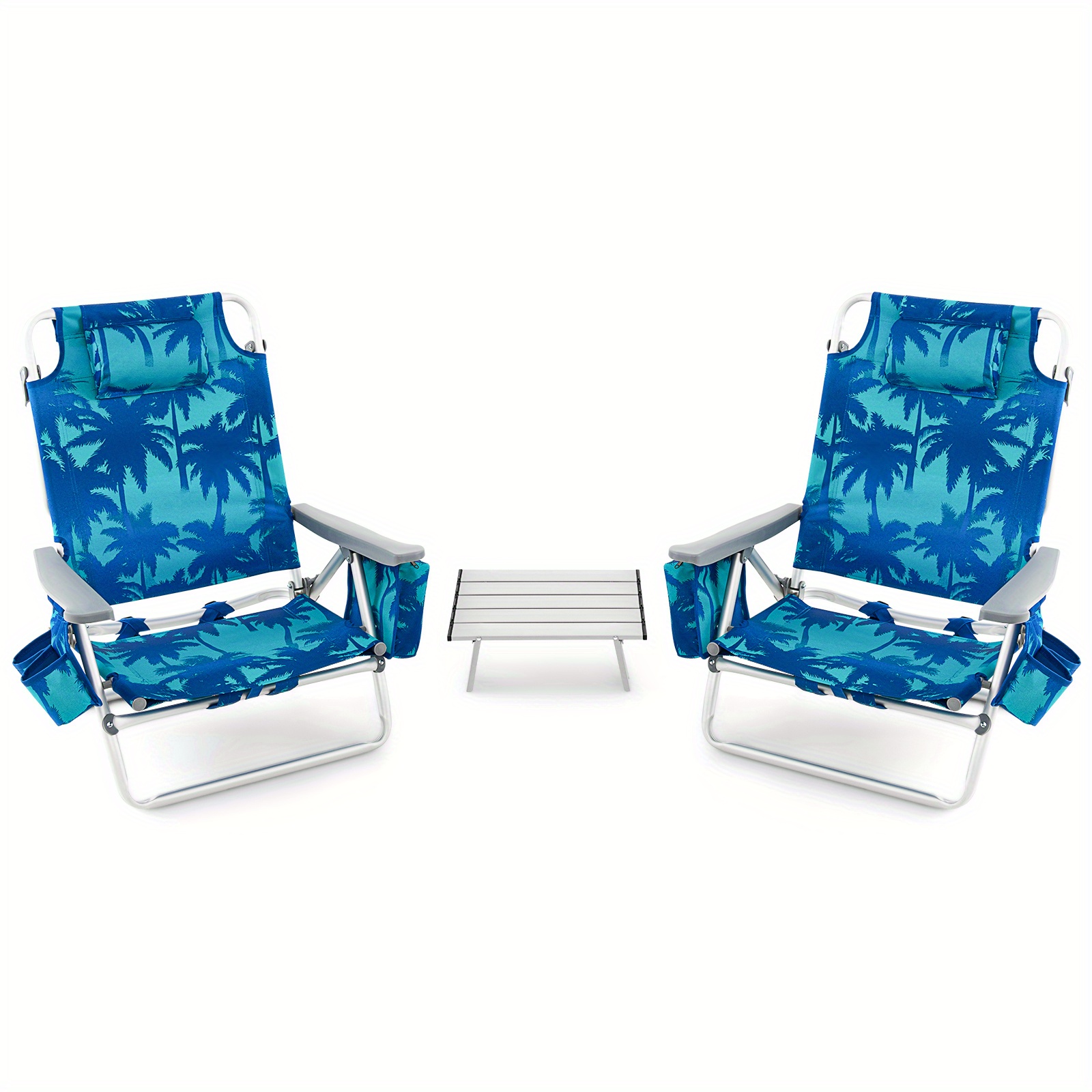 TEMU Lifezeal 2-pack Folding Backpack Beach Chair Table Set 5-position Outdoor Reclining Chair