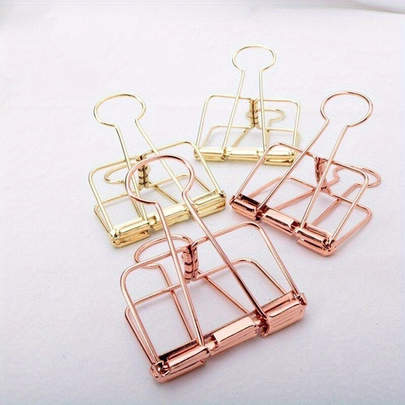 

3pcs Rose Golden Heavy-duty Binder Clips - Stainless Steel Paper Clamps For Office & School Organization