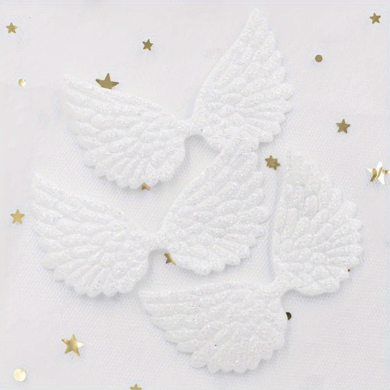 Image of 20pcs 78*43mm White Wing Appliques Single Sided Glitter Powders Fairy Wing Patches Diy Headwear Bowknot Bow Tie Decor