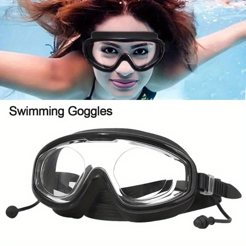 

1pc Large Frame Clear Outdoor Swimming Goggles, Waterproof Anti Fog Diving Goggles, With Earplugs, Suitable For Swimming, Diving, Water Sports