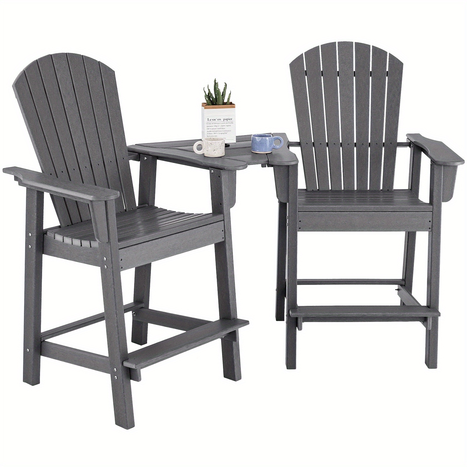 

Lifezeal 2pcs Hdpe Tall Adirondack Chair Barstools Connecting Tray Patio Footrest Gray