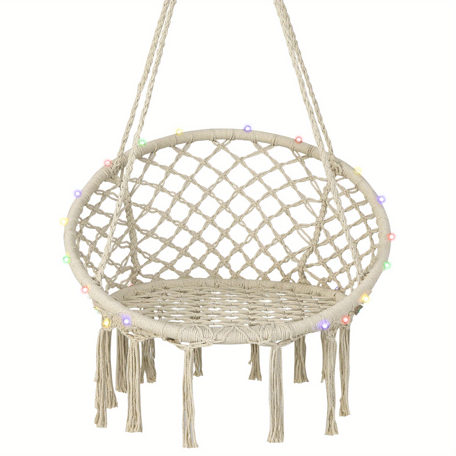 

Lifezeal Hammock Chair Led Lights Hanging Cotton Rope Macrame Swing Indoor Outdoor Beige