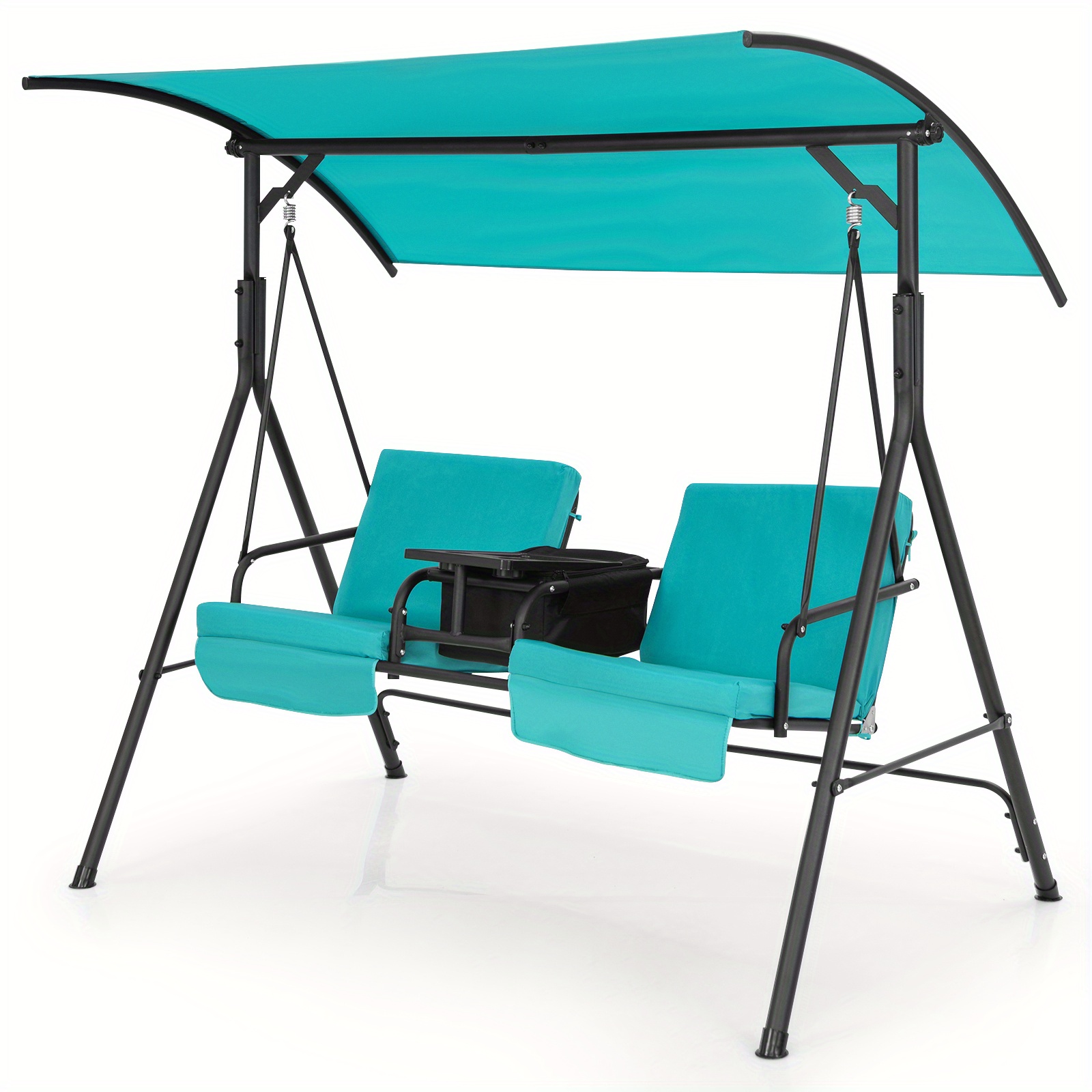 

Lifezeal 2-person Canopy Porch Swing Padded Chair Cooler Bag Rotatable Tray Turquoise
