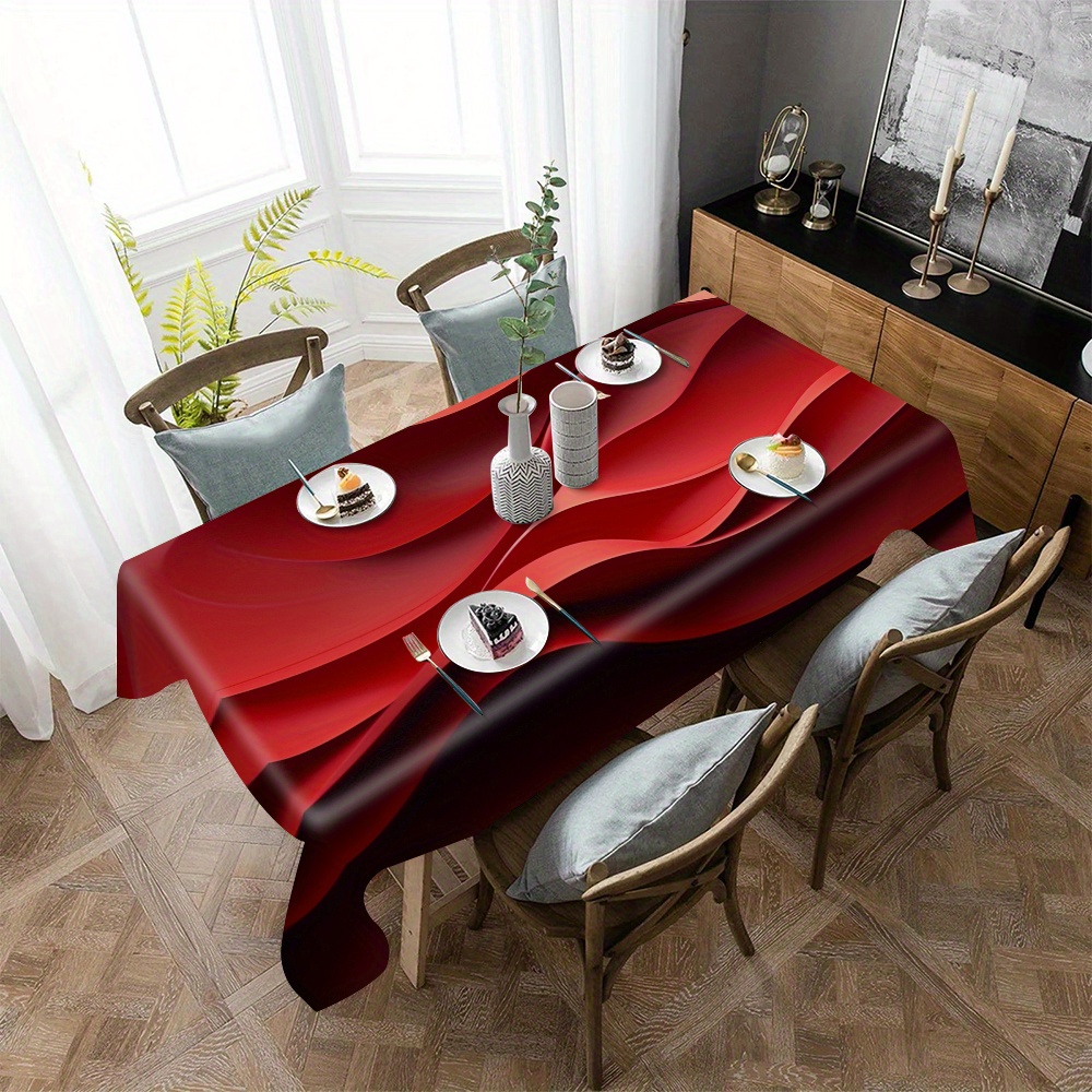 

Contemporary European Geometric Red Tablecloth, 1pc, Waterproof And Oil-proof, 100% Polyester Woven Rectangle Table Cover For Home, Restaurant, Office Desk, Writing Table - Machine Made Durable Fabric