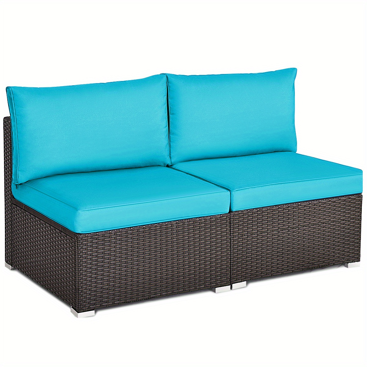 

Lifezeal 2pcs Patio Rattan Armless Sofa Sectional Furniture Conversation Set Turquoise