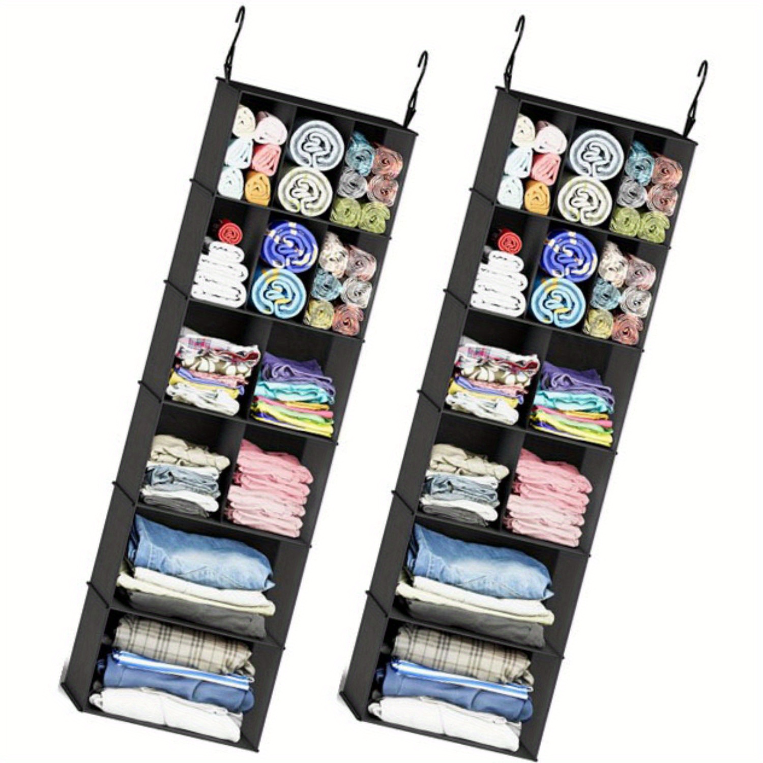 

2pcs Black Textile Rv Garment Rack Hanging Organizer With 24 Compartments And Dividers For