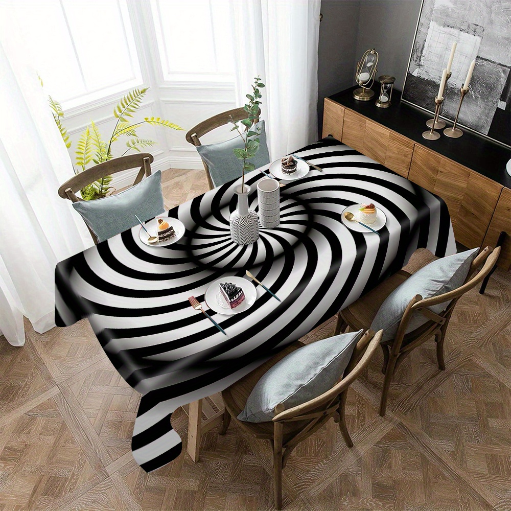 

elegant" 1pc Modern Black & White Geometric Tablecloth - Waterproof, Oil-resistant Polyester For Dining, Office Desk, And Home Use