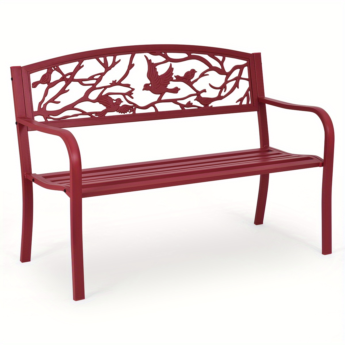 

Lifezeal Patio Garden Bench Park Yard Outdoor Furniture Cast Iron Porch Chair Red