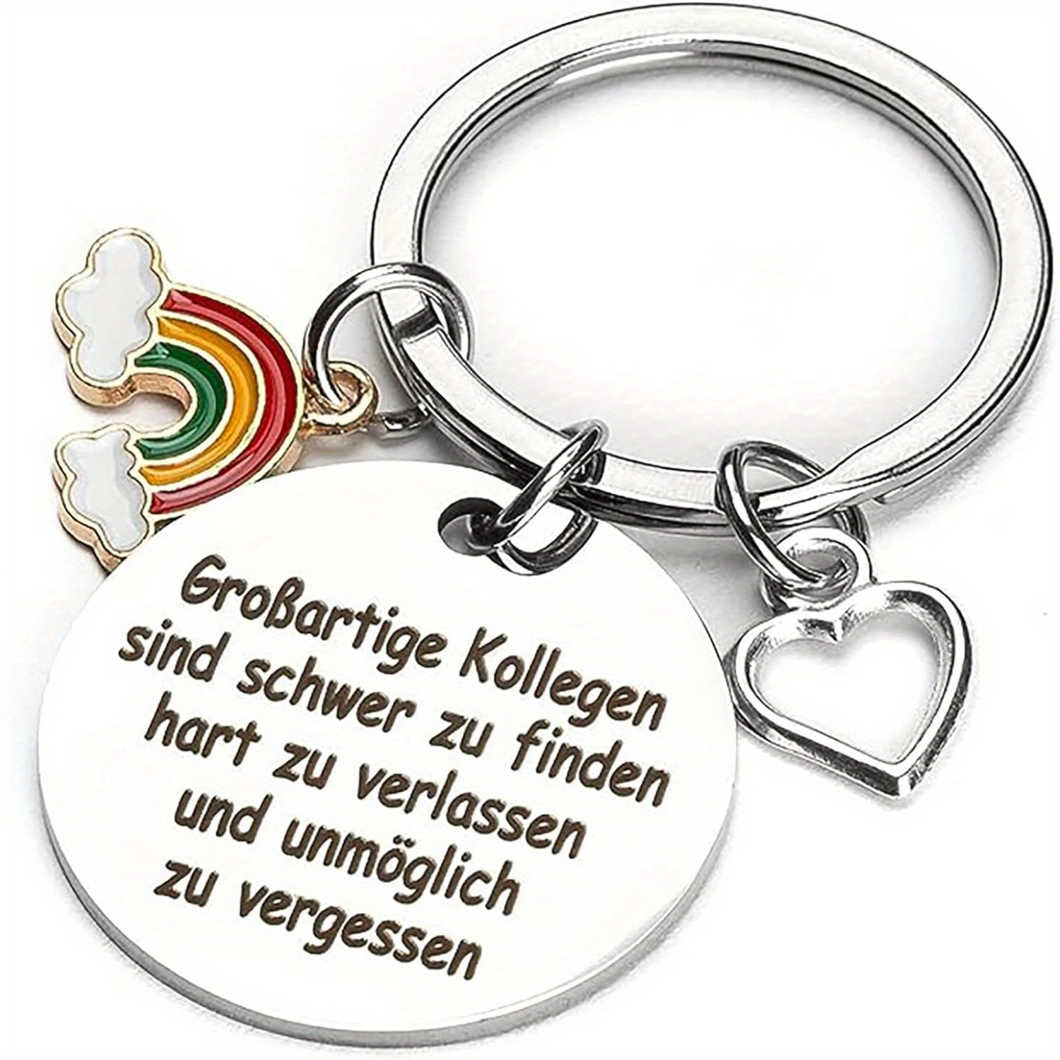 Rainbow Hollow Heart Grobartige Kollegen Stainless Steel Keychain German Key Ring Colleague Gift Keychain