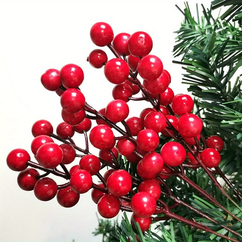 

20 Pcs Festive Red Berry Stems - Perfect For Christmas Home Decor And Party Supplies - Plastic Material