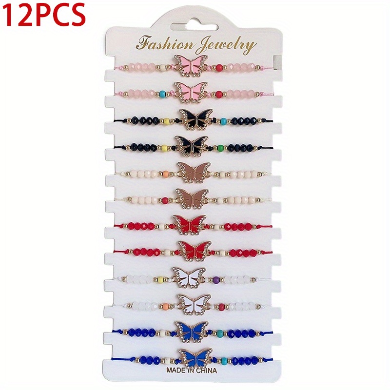 

12pcs/set New Multicolored Butterfly Bracelets With Beads, Adjustable String Butterfly Bracelets Perfect Gift For Family & Friends Cute Butterfly Charm Bracelets Suitable For Women