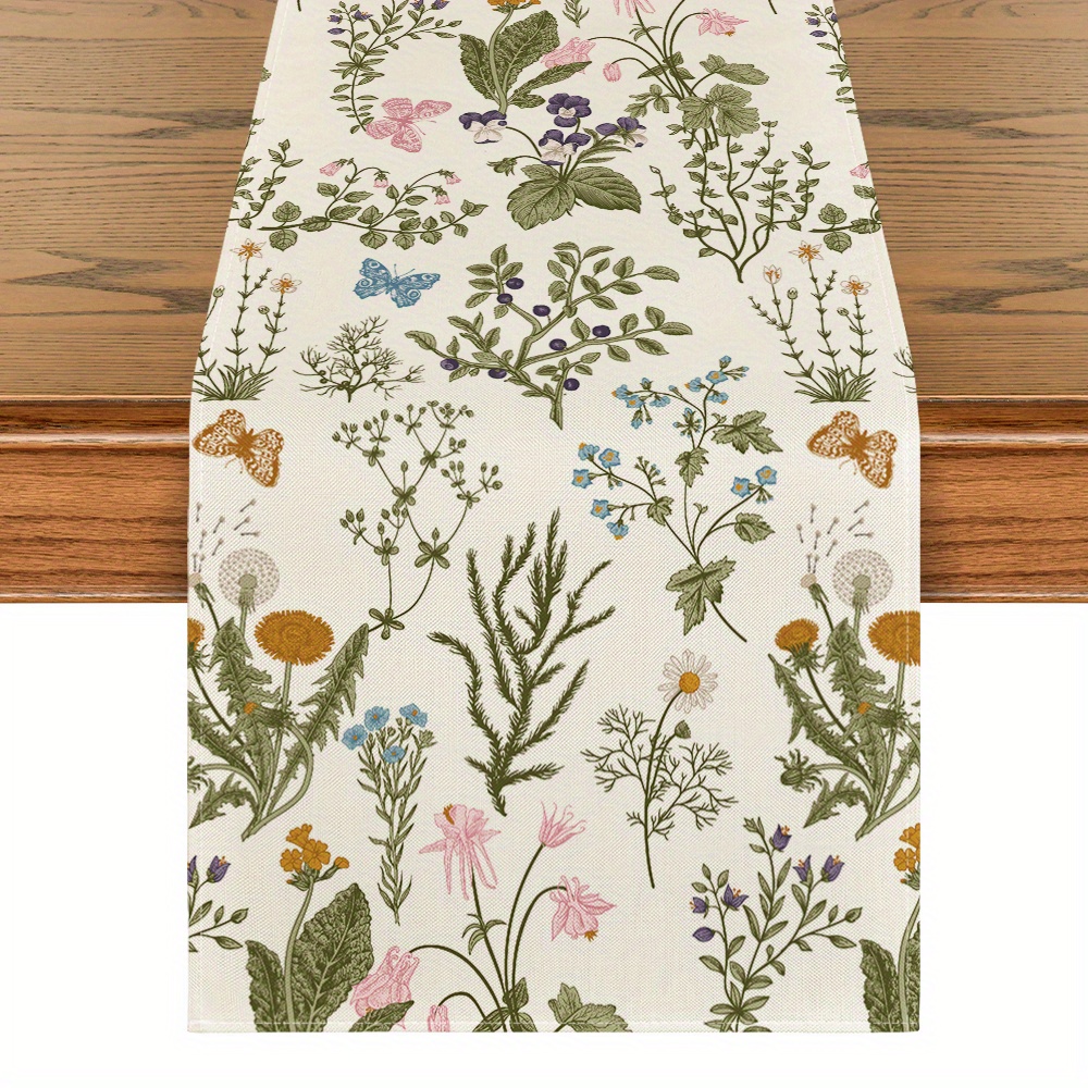 

Sm:)e Floral Wildflowers Spring Table Runner, Seasonal Summer Butterfly Kitchen Dining Table Decoration For Home Party 13x72 Inch