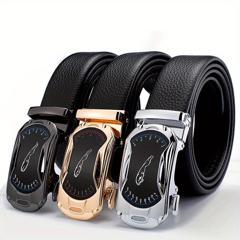 

Luxury Sports Car Belts For Men Automatic Buckle Black Leather Men's Jeans High Quality Waist Male Strap