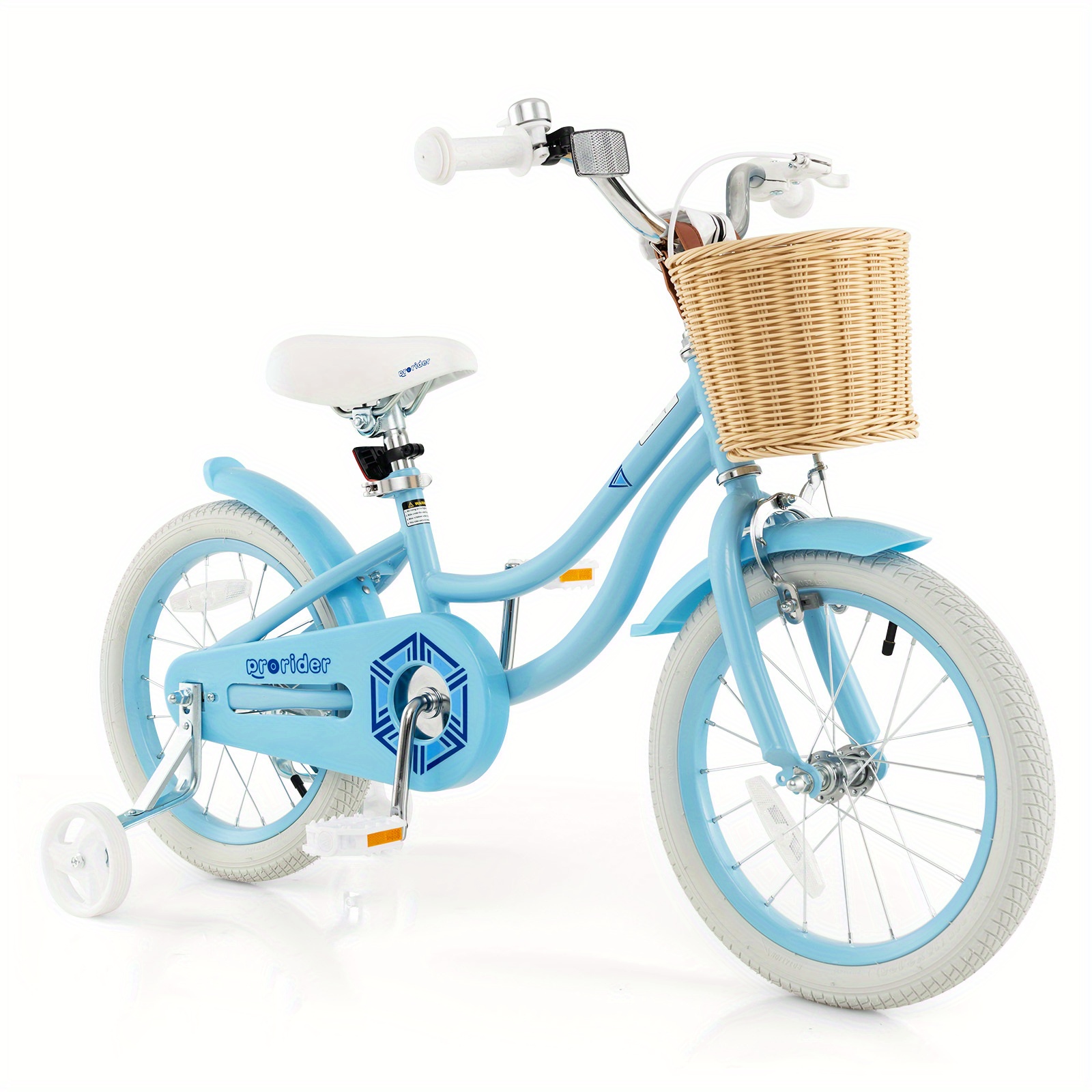 TEMU LIFEZEAL Vélo 16" pour enfant avec roues d'entraînement, et selle réglables, frein à main, bleu