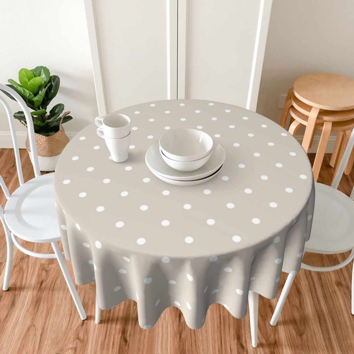 

Thanksgiving Harvest Season Polka Dot Print Round Tablecloth - 1pc 100% Polyester Woven Machine Made Stain-resistant Washable Fine Microfiber Table Cover For Dining Kitchen Party Decor