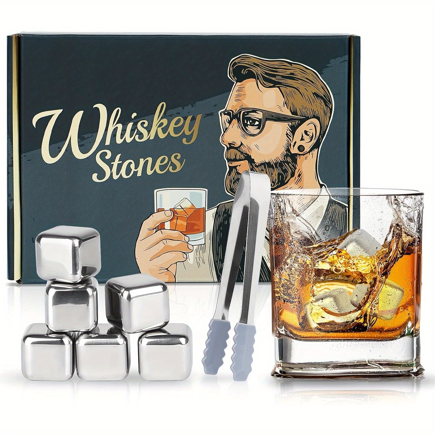 Six Whiskey Stones Set, Valentines Day Gifts for Men Boyfriend Husband Dad,  Reusable for Drinking, Anniversary Birthday Gift Ideas for Him, C