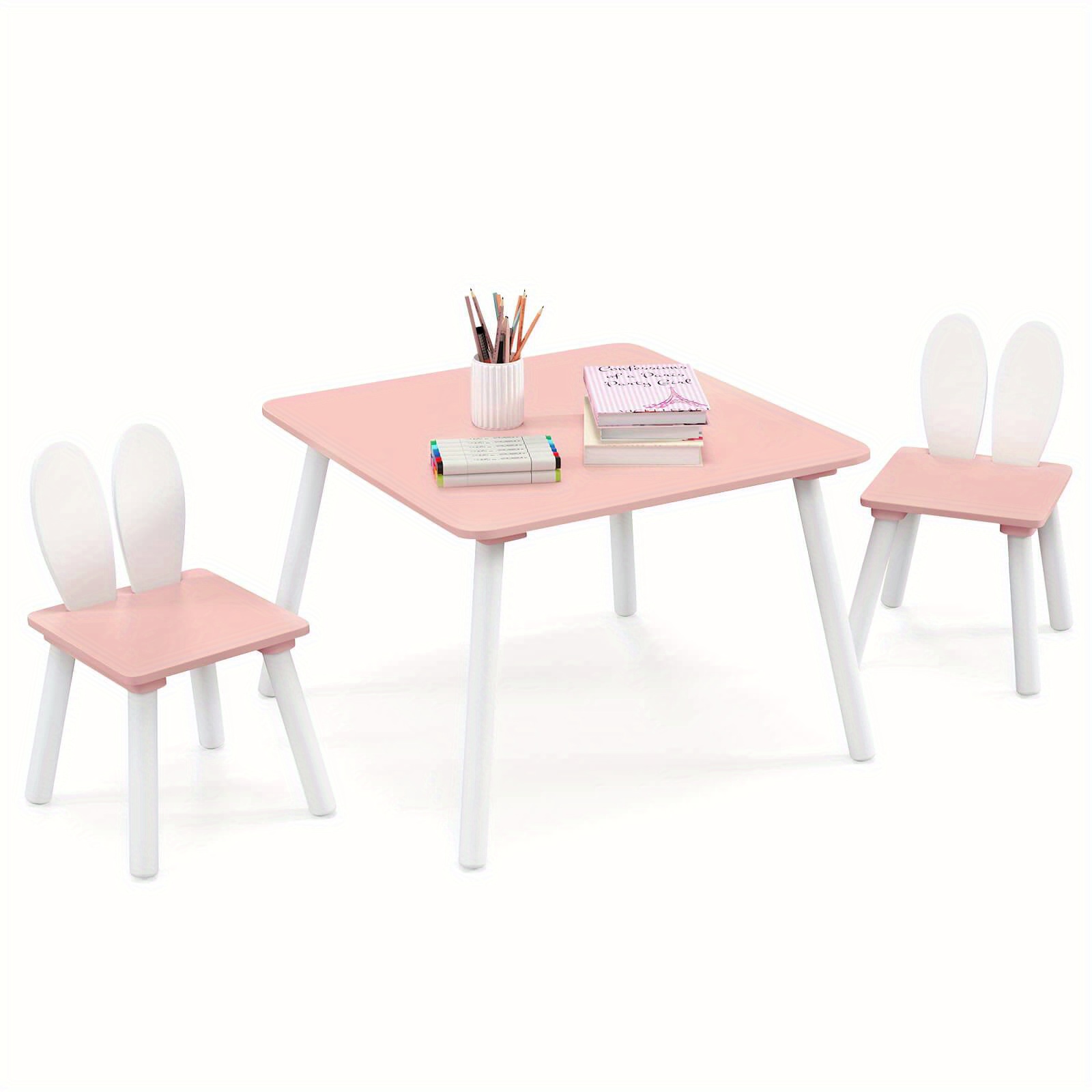 

Lifezeal 3 Pieces Kids Table & Chairs Set Children Wooden Furniture Set W/solid Wood Legs