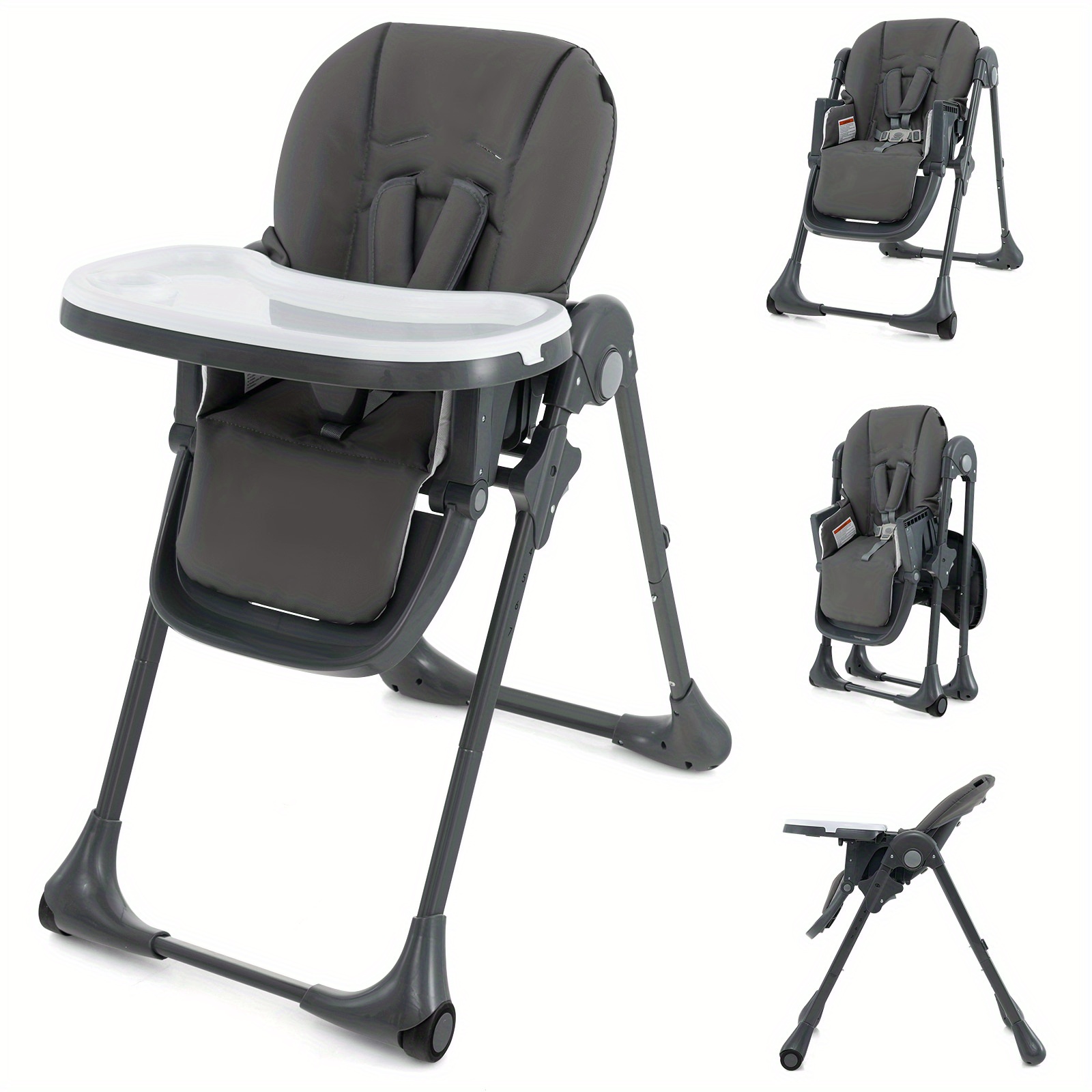 

Lifezeal Baby High Chair With 7 Height & 3 Footrest Adjustable Cup Holder 2 Wheels