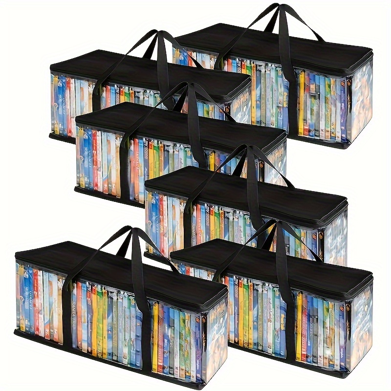 TEMU 6er-Pack/4er-Pack/2er-Pack Transparente Kunststoff-DVD-Aufbewahrungstaschen mit Griffen - Langlebige Schwarze Rahmen-Organizer für DVDs, CDs,