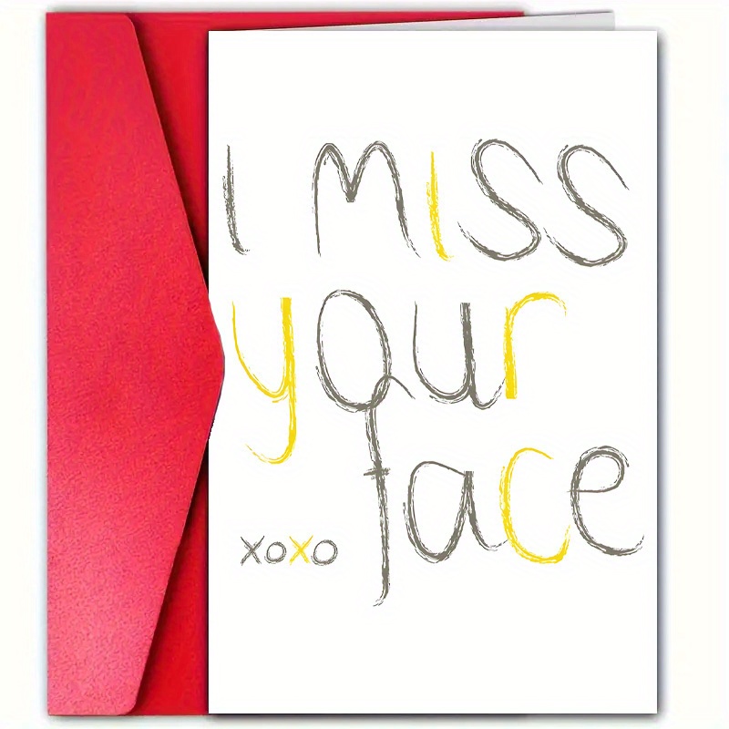 

1 Pc Encouragement Greeting Card With Envelope - "i Miss Your Face" Sentimental Message For Friends, Spouse, Partner, Emotional Support And Positivity - 4.7 X 7.1 Inches