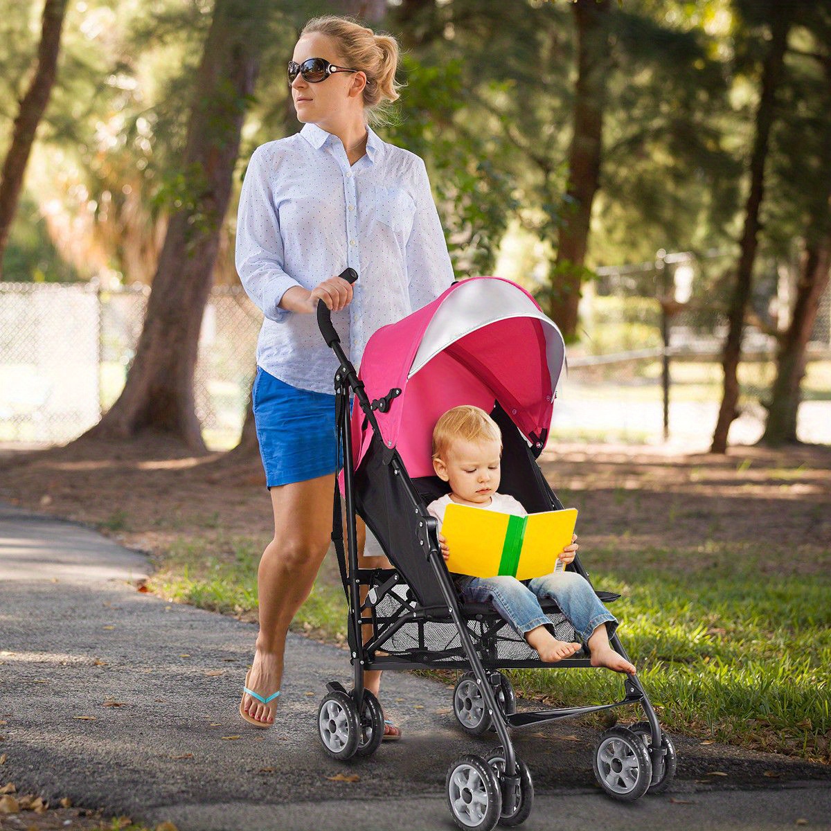   folding lightweight baby toddler umbrella travel stroller   basket new