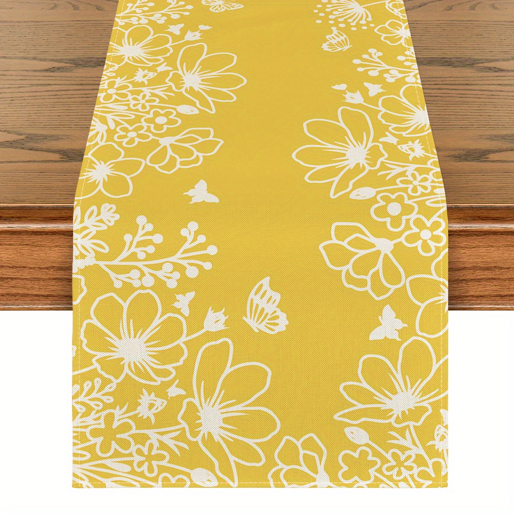 

Sm:)e 1pc Bloom Flowers Table Runner, Seasonal Holiday Kitchen Dining Table Decoration For Home Party Indoor 13x72 Inch