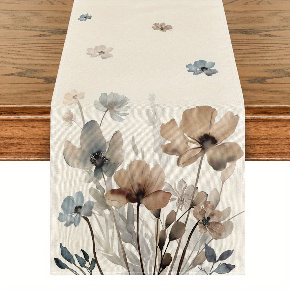 

Sm:)e 1pc Poppy Floral Leaves Spring Table Runner, Seasonal Summer Kitchen Dining Table Decoration For Home Party Decor 13x72 Inch