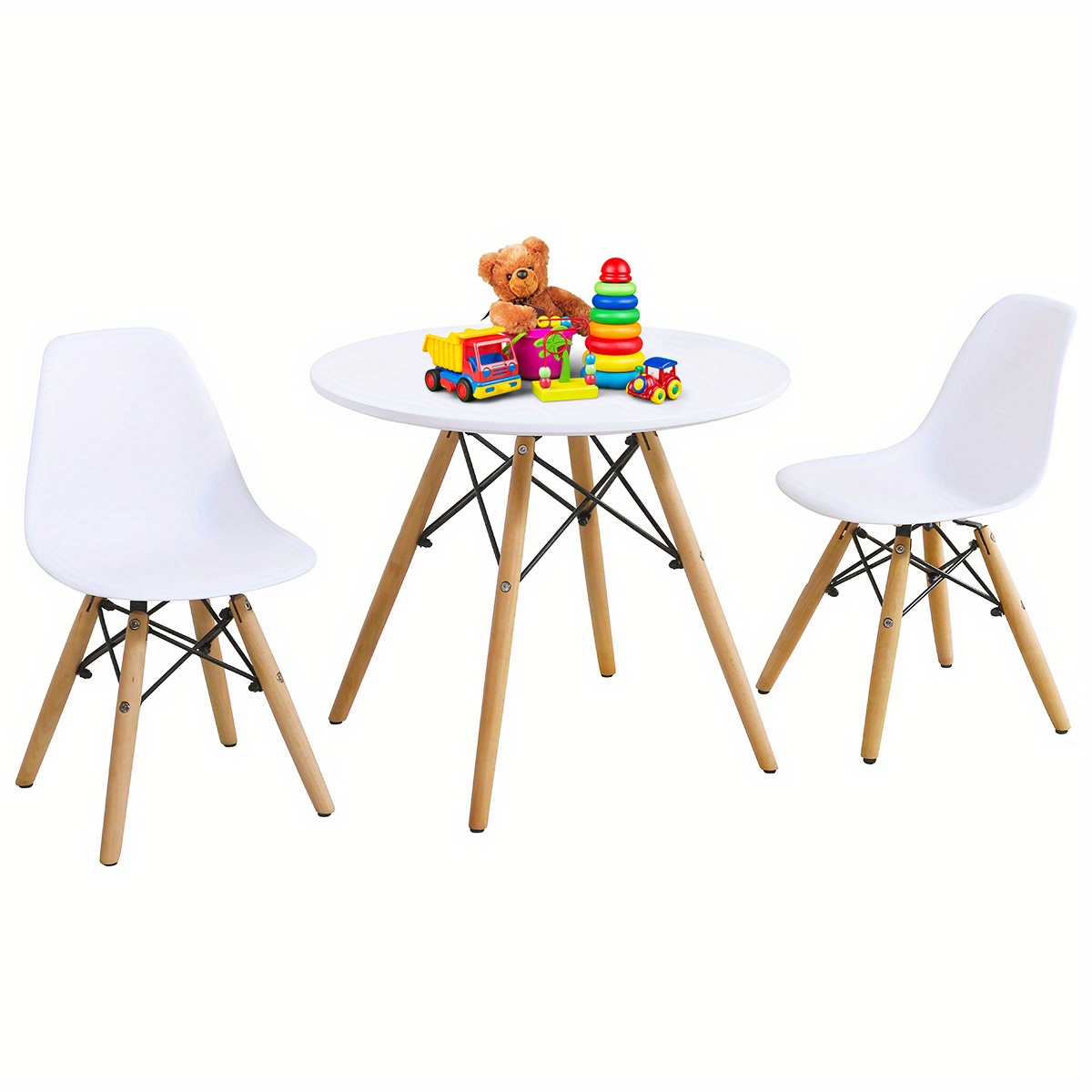 

Lifezeal Kids Mid-century Modern Dining Table Set Round Table With 2 Armless Chairs White