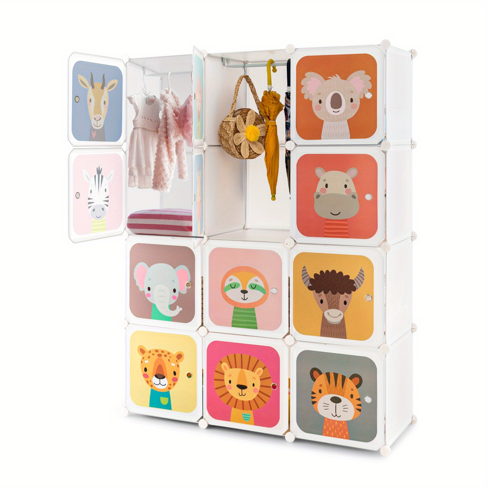 

Lifezeal 12-cube Kids Wardrobe Baby Dresser Bedroom Armoire Clothes Hanging Closet W/door