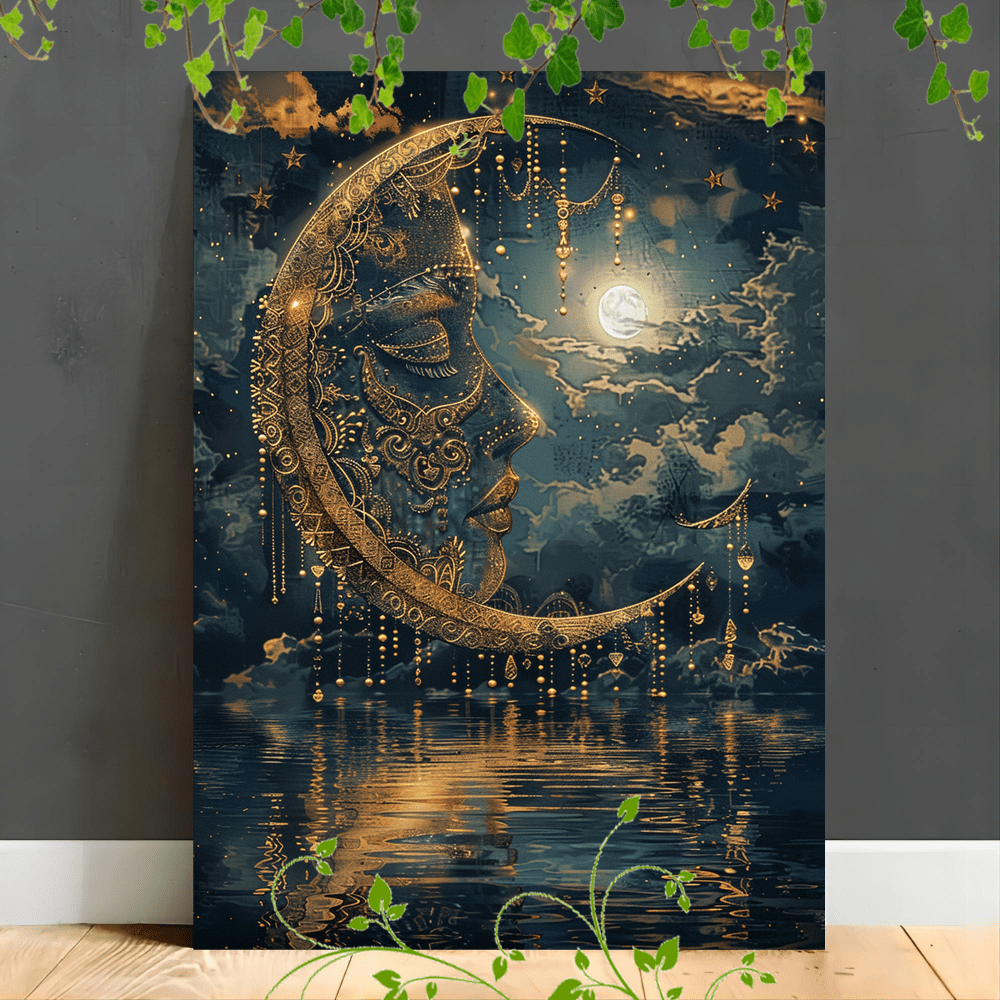 

1pc Wooden Canvas Painting Suitable For Office Room Decoration , Face, Intricate Patterns, Stars, , Hanging Ornaments, Clouds, On Water