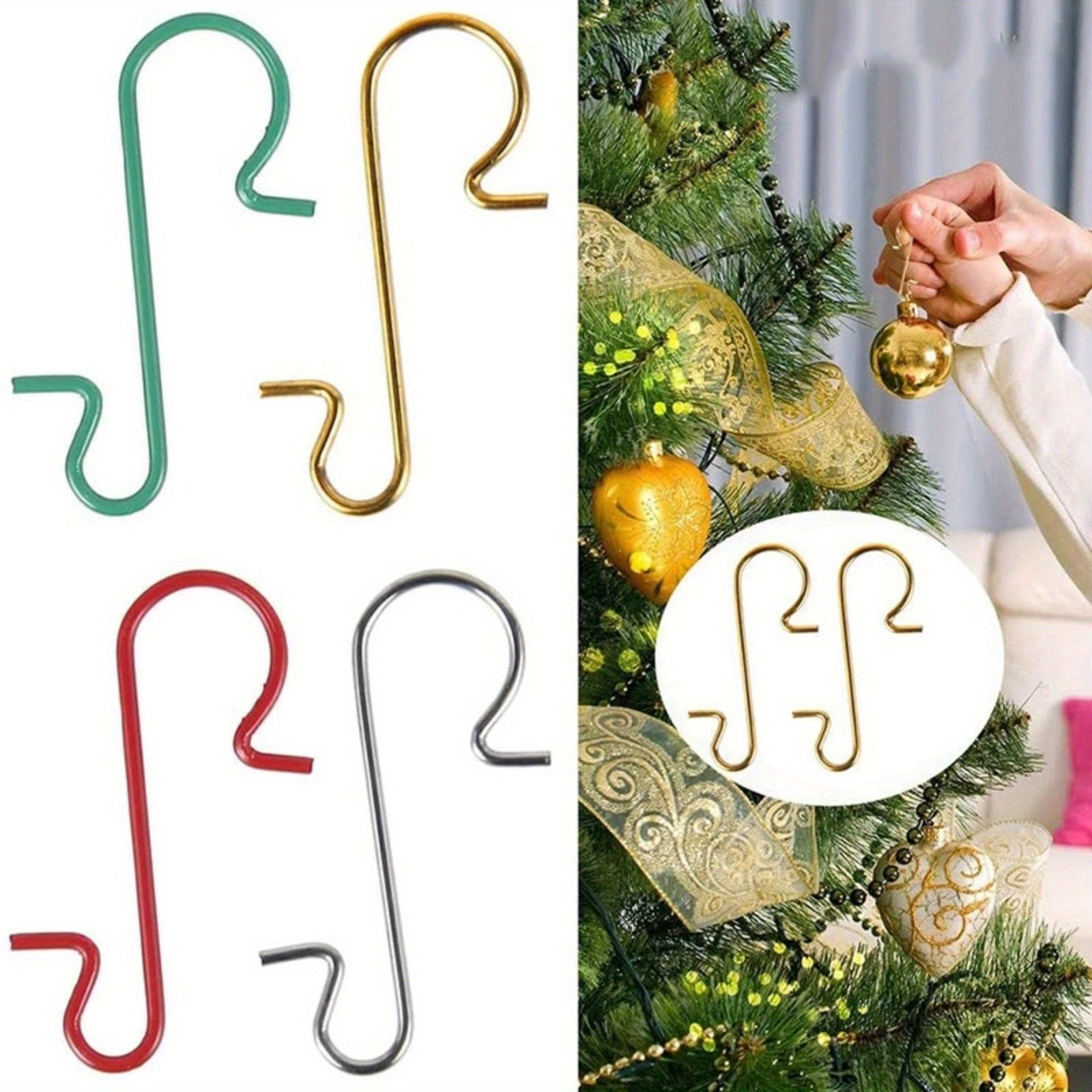 

50pcs Christmas Tree S-hooks, Wreath & Tree Decoration Accessories, Holiday Ornaments Hangers, Decor For