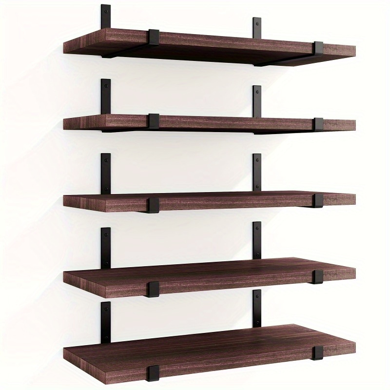 

Set Of Classic Wooden Floating Shelves - Adjustable, Wall Hanging Storage For Kitchen, , Elegant Design