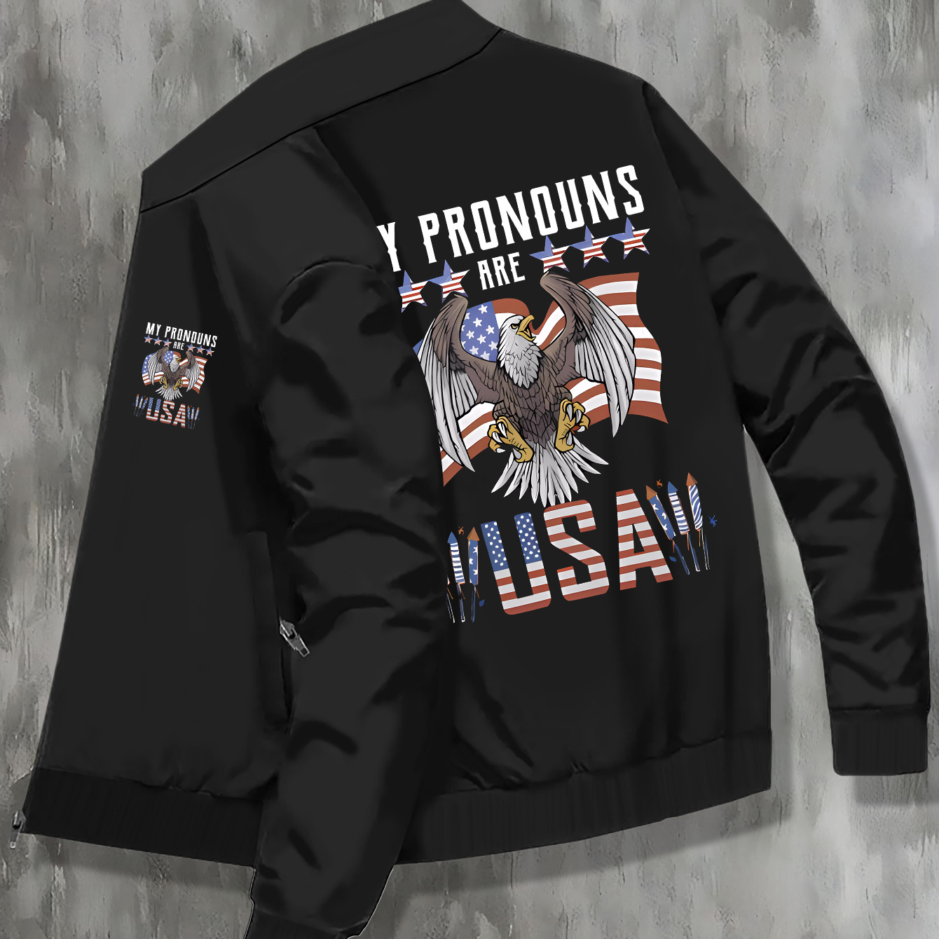 

Usa Eagle Graphic Print Men's Zip-up Long Sleeve Jacket With Pockets, Casual Comfortable Versatile Top For Autumn, Outdoor Sports