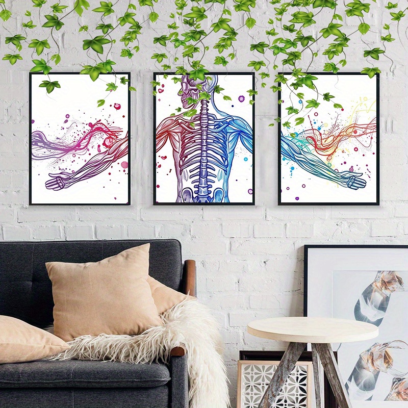 

3-piece Set Watercolor Human Anatomy Canvas Prints - Frameless Wall Art For Home & Office Decor, 12x18 Inches