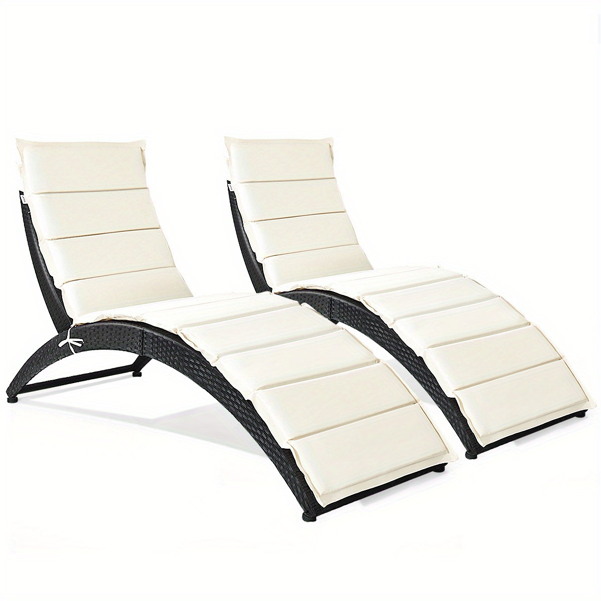 

Gymax 2pcs Folding Patio Rattan Lounge Chair Chaise Cushioned Portable Garden Black