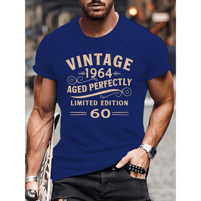 

Vintage 1964 Years Print Tee Shirt, Tees For Men, Casual Short Sleeve T-shirt For Summer