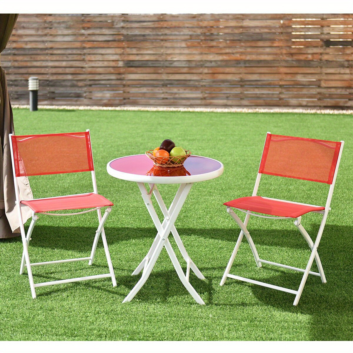 

Gymax 3 Pcs Folding Bistro Table Chairs Set Garden Backyard Patio Furniture Red New