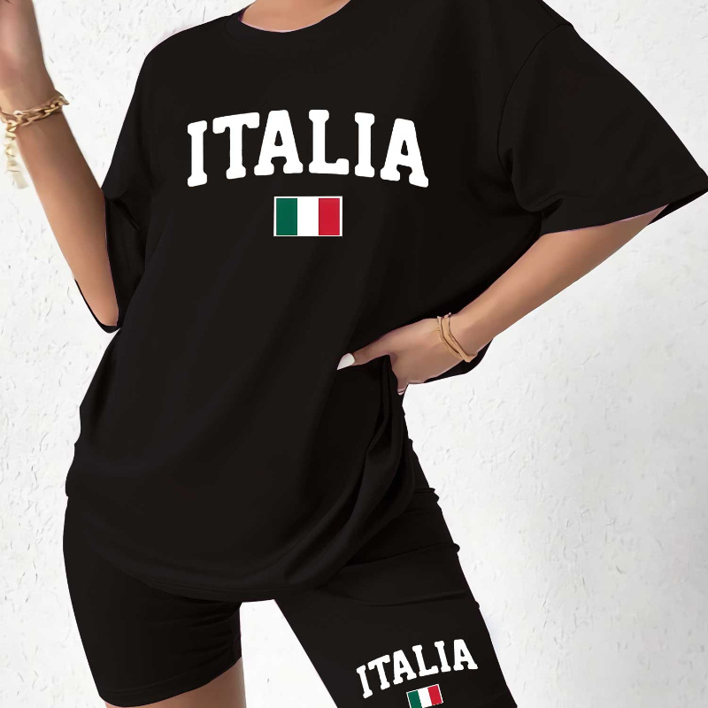 

Women's Casual Sportswear Set Featuring A Trendy Italian Flag Pattern.